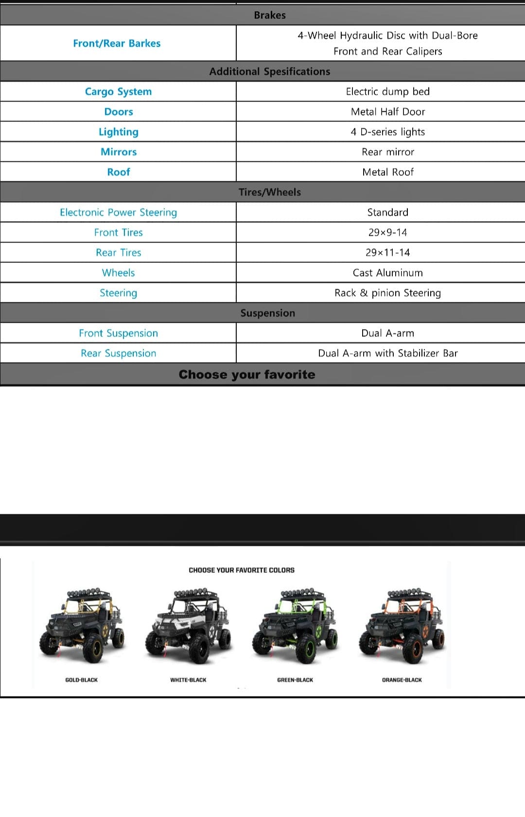 UTVS 1000cc 2 Seat UTV
